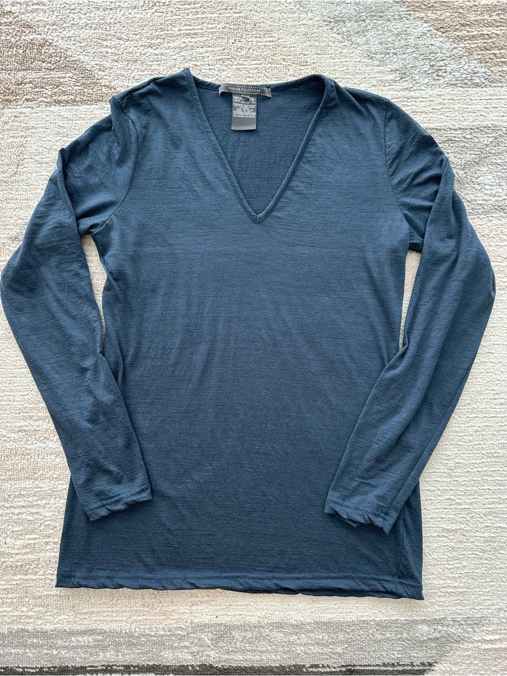 Asmar Equestrian 100% Merino Wool V-Neck Long sleeve Shirt in Blue Size L